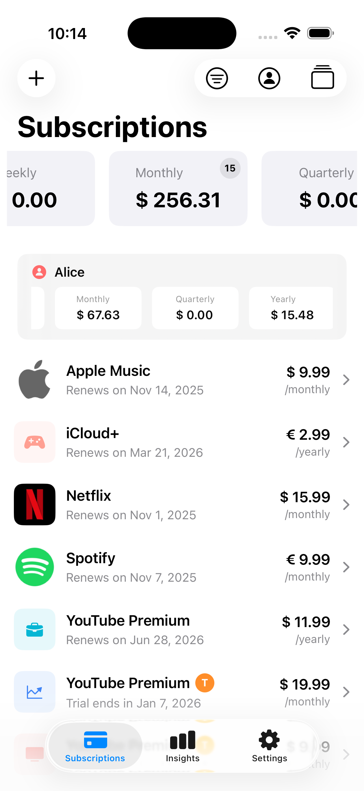Subscriptions Dashboard